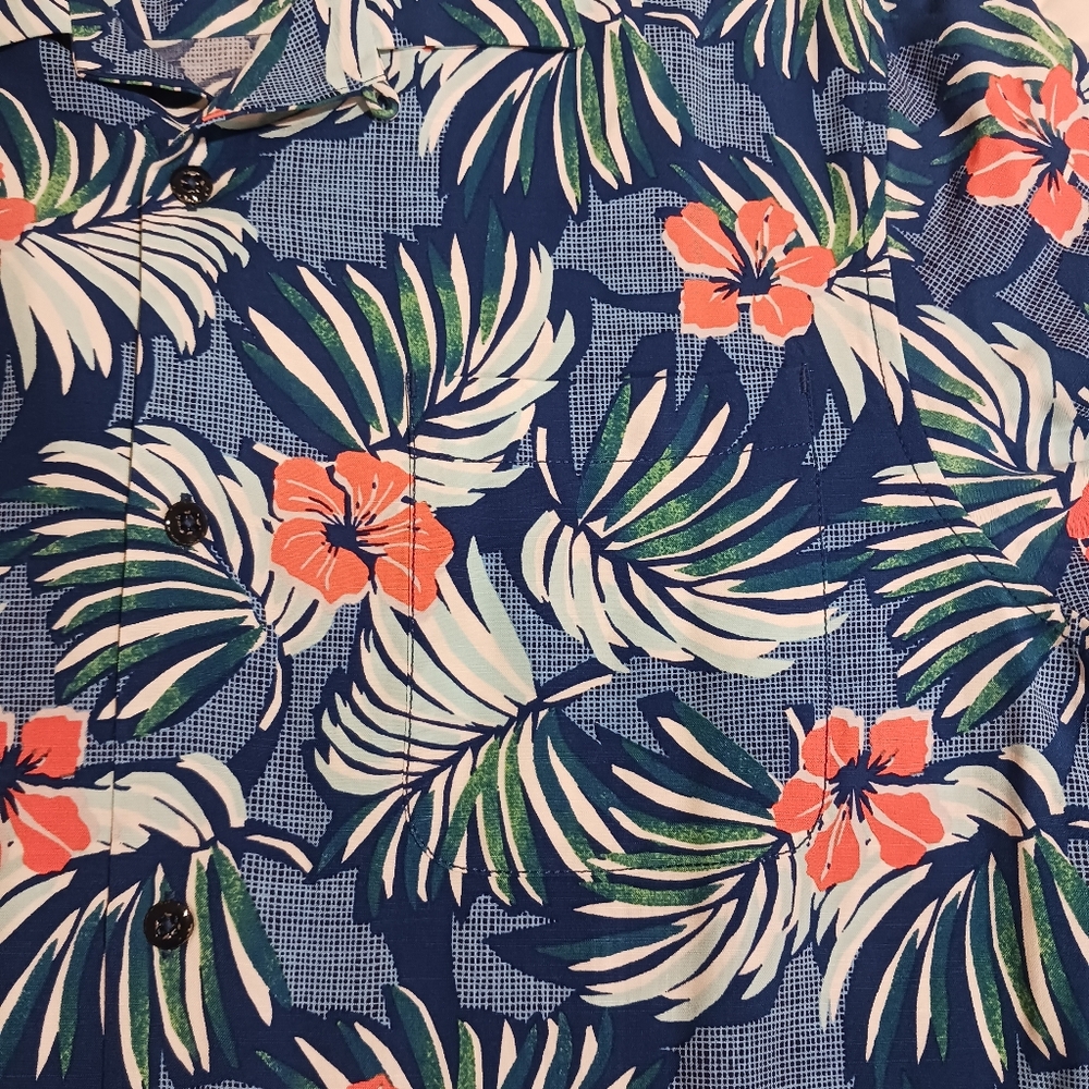 Tommy Bahama Marina Blooms Hawaiiam Shirt Madras Blue - Picture 5 of 8